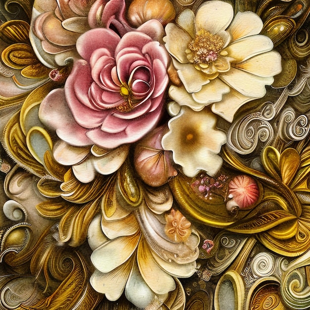 Fondo de flores de marfil y oro de crema