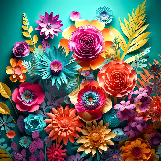 Foto fondo de flores de papel de colores hermosos ai generativo