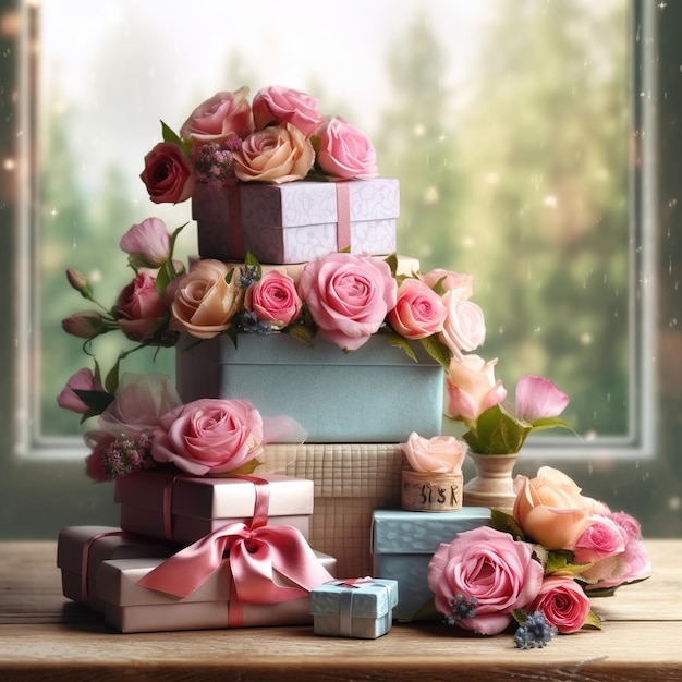 fondo con flores y regalo