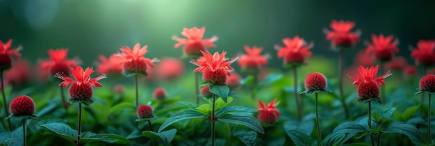 Foto fondo de flores rojas de scarlet beebalm monarda didyma para banner hd