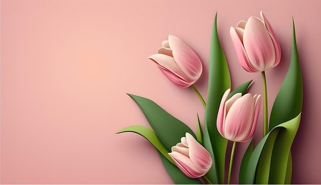 Fondo de flores de tulipán del día de la madre con espacio de copia para texto Generativo ai