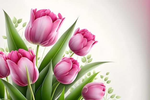 Fondo de flores de tulipanes rosas 8 de marzo Día Mundial de la Mujer Primavera Día de la Madre Tarjeta de felicitación Ramo de tulipanes rosas