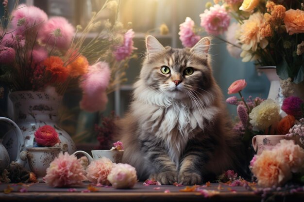 Fondo de floristería gato