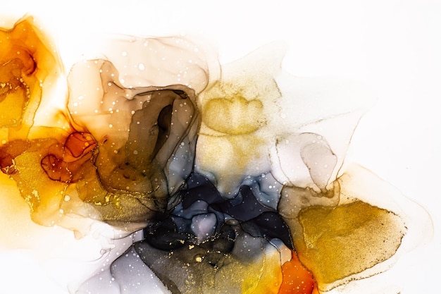 Fondo fluido de color brillante abstracto, pintura de alcohol dibujada a mano con rayas doradas, textura de técnica de tinta líquida para diseño de fondo de alta resolución
