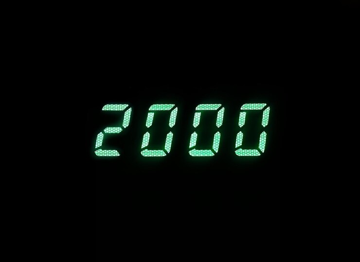Foto fondo de fondo de recuerdos de reloj de pantalla digital verde horizontal 2000 millenium