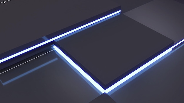 Fondo de forma cuadrada de tecnología negra abstracta y luz de neónCyberspace3d rendering