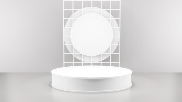 Foto fondo de forma geométrica en la maqueta minimalista de la sala de estudio blanca y gris para exhibición de podio o