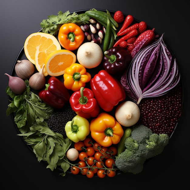 Fondo de forma redonda por varias verduras Concepto de alimentación saludable