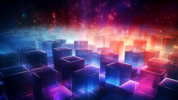 Un fondo formado por cubos o cajas digitales luminosos