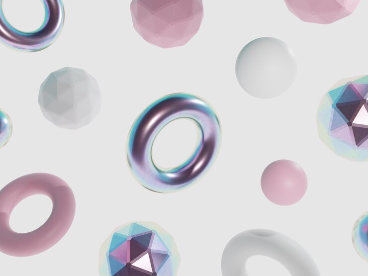 Fondo de formas geométricas mínimas de arte de renderizado 3D con mate holográfico pastel y rosa pastel