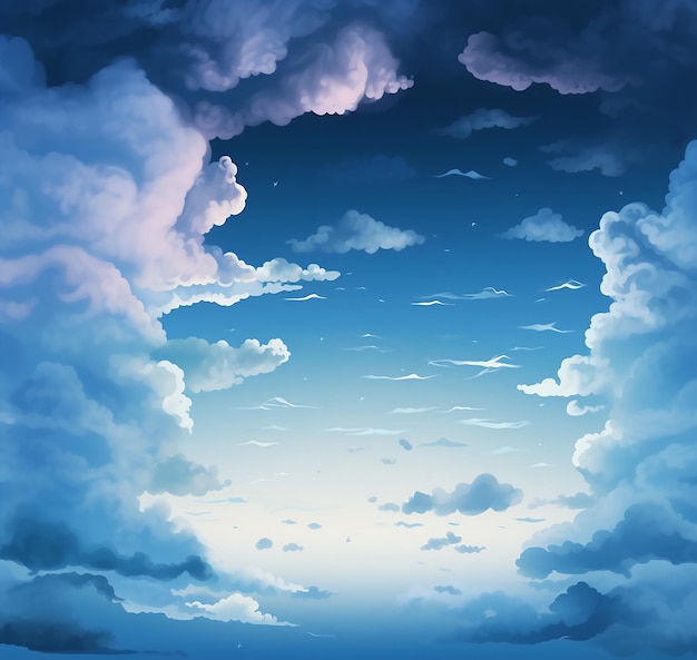 Foto fondo de foto anime de cielo azul esponjoso con nubes