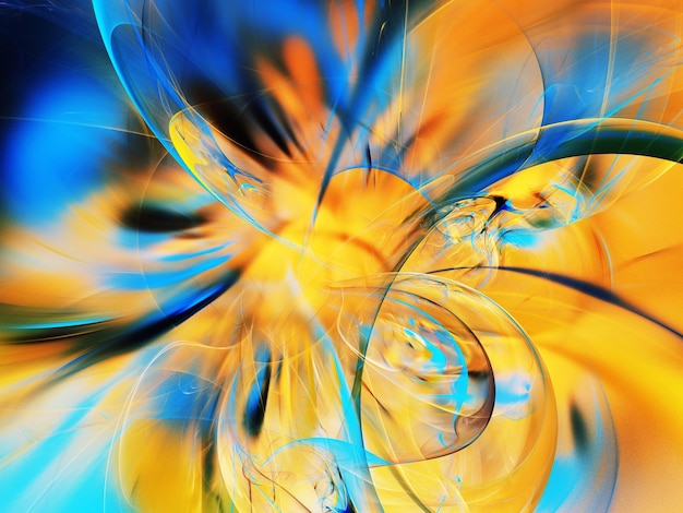 fondo fractal abstracto azul y amarillo ilustración de renderización en 3D