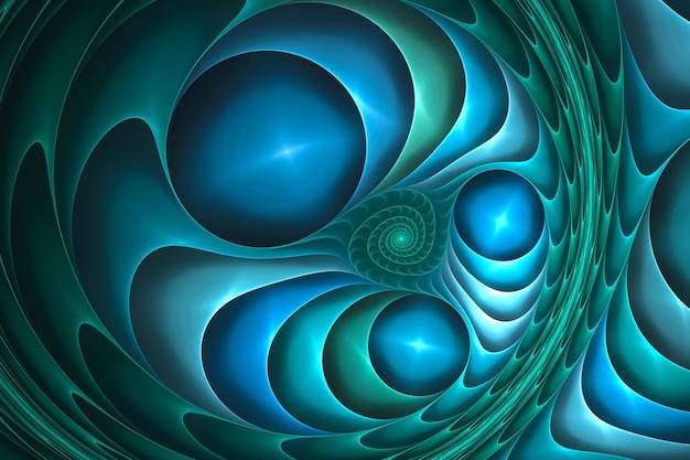 Fondo fractal espiral azul y verde abstracto digital sobre el negro