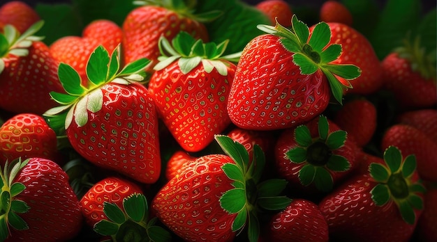 fondo de fresas rojas con hojas verdes generación ai