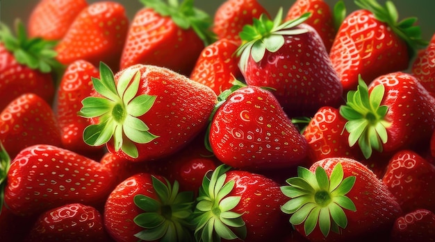 fondo de fresas rojas con hojas verdes generación ai