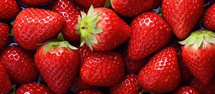 El fondo de las fresas rojas maduras en primer plano genera IA