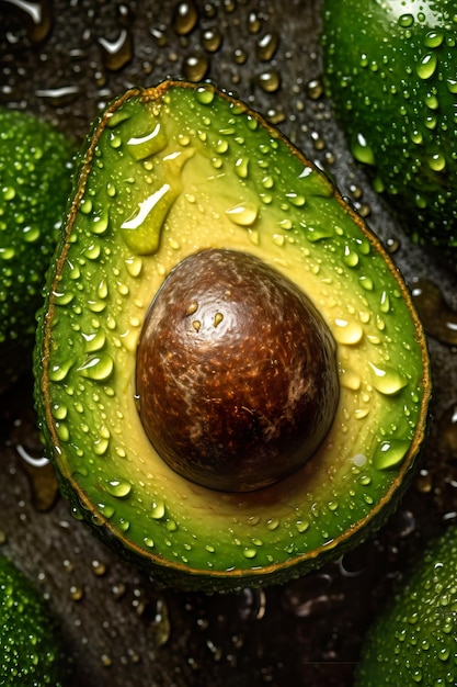 Un fondo fresco de aguacate sin costuras adornado con brillantes gotas de agua