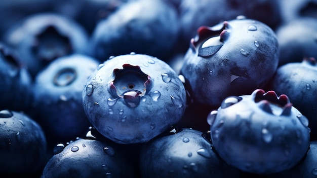 Fondo de frutas con macro de bayas orgánicas frescas de arándanos.