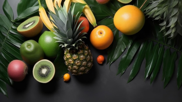 Fondo de frutas tropicales Ilustración AI GenerativexA