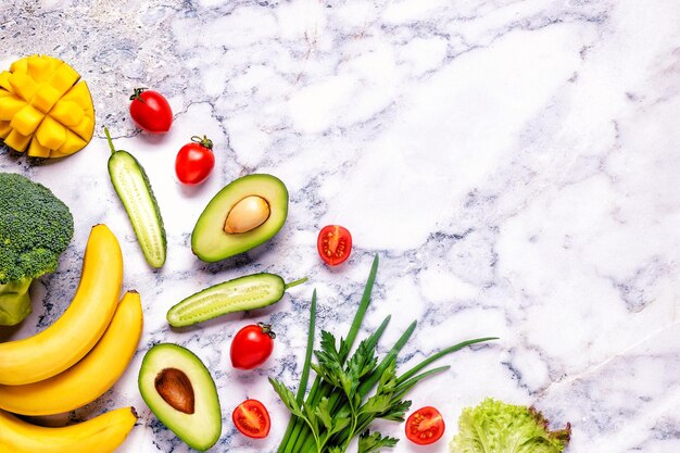 Fondo de frutas y verduras saludables