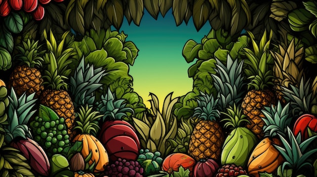 Fondo de frutos tropicales con frutas tropicales ai