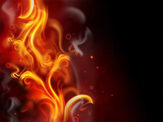 Fondo de fuego abstracto con llamas, chispas y humo