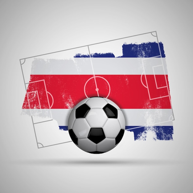 Fondo de fútbol de bandera de costa rica con campo de fútbol de bandera grunge y pelota de fútbol