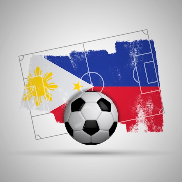 Fondo de fútbol de bandera de Filipinas con campo de fútbol de bandera grunge y balón de fútbol