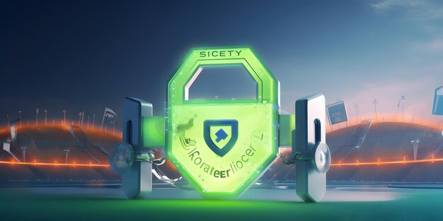 Fondo de fútbol con logotipo 3D de protocolo de seguridad