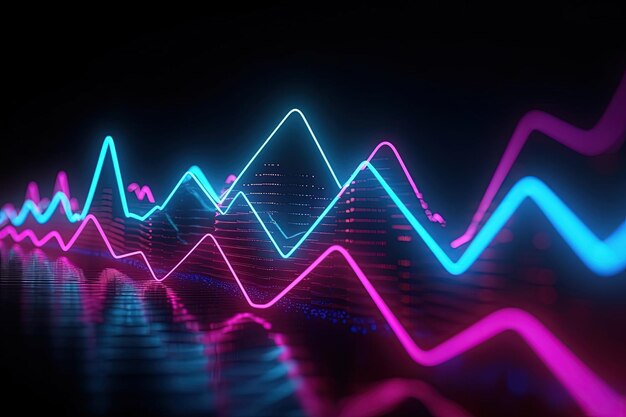 Fondo futurista abstracto con líneas en zigzag de onda de alta velocidad en movimiento de neón azul rosa brillante y b