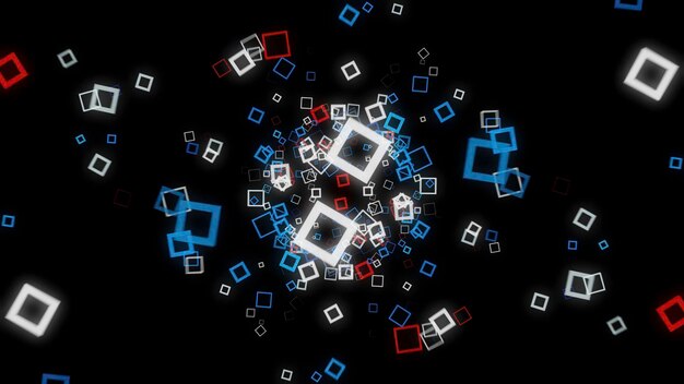 Fondo futurista de cuadros cuadrados de neón de animación de fondo cúbico sobre negro extendidos con