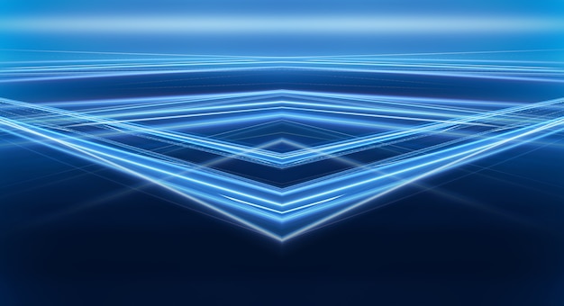 Fondo futurista oscuro abstracto Los rayos de luz de neón azul reflejan