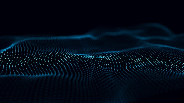Fondo futurista de puntos y líneas con una onda dinámica Big data 3d renderizado 4k