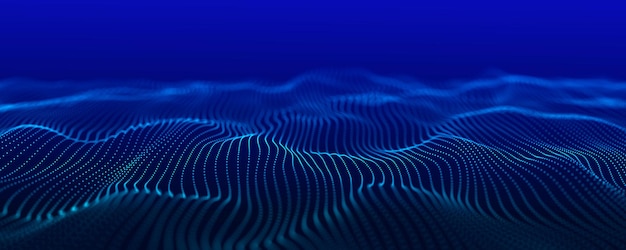 Fondo futurista de puntos con visualización 3D de ondas dinámicas de big data Representación 3D de flujos de energía
