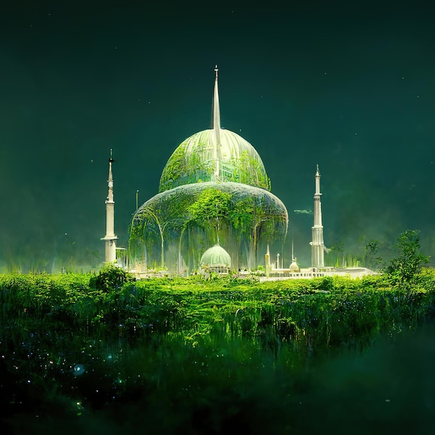 fondo de galaxia de mezquita verde ultra realista