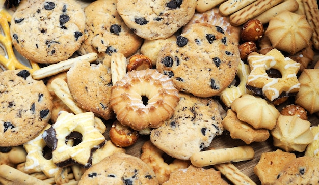 Fondo de galletas mixtas de cerca