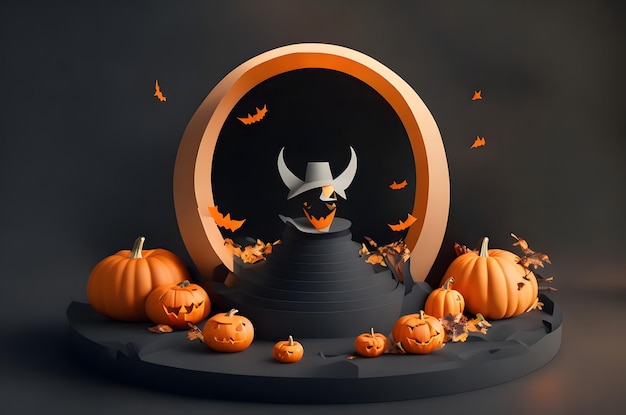 fondo generado por ai del estilo del arte del papel del podio de la fiesta de halloween