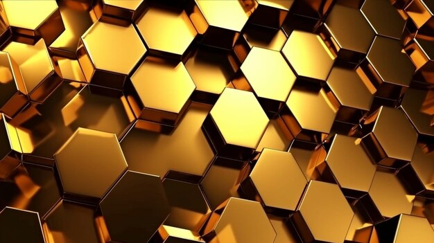 Fondo generativo de IA con textura hexagonal de oro futurista
