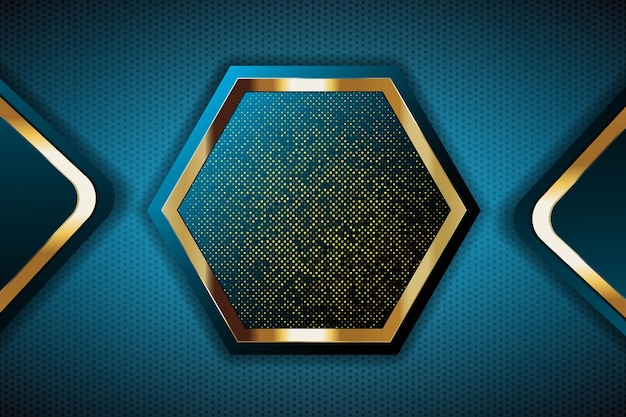 Fondo geométrico abstracto con acentos dorados y un patrón azulado
