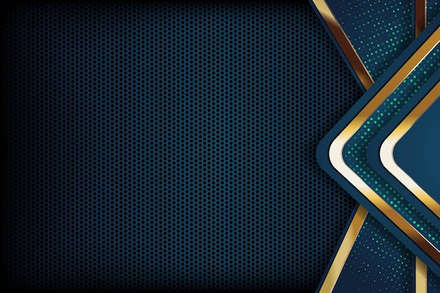 Fondo geométrico azul y dorado abstracto con patrón hexagonal