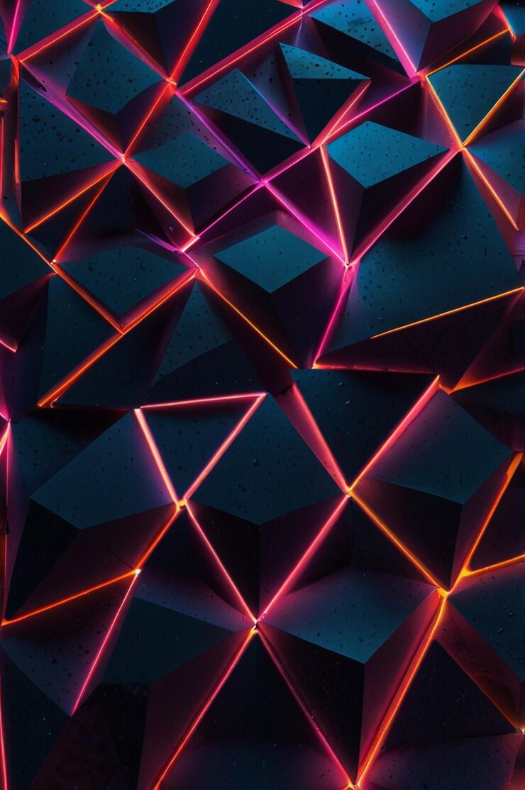 Fondo geométrico con contornos de neón y perspectiva de profundidad