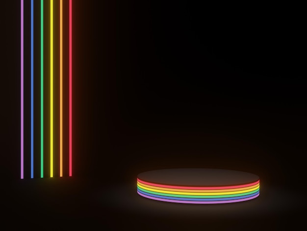 Fondo geométrico negro 3D con luces de neón del arco iris LGBTQ