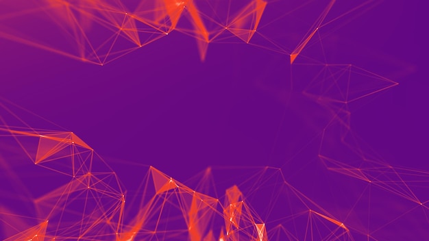 Fondo geométrico púrpura abstracto Estructura de conexión Fondo científico Tecnología futurista Elemento HUD que conecta puntos y líneas Visualización de grandes datos y negocios