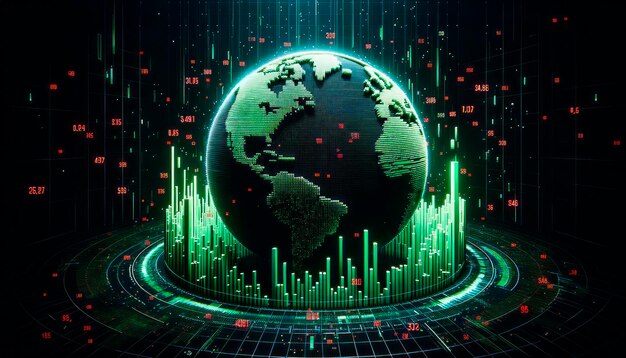 Fondo del globo digital y el gráfico del mercado de valores IA generativa