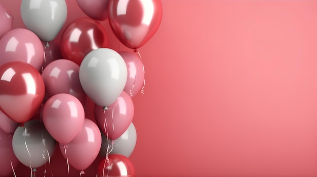 Fondo de globos de aniversario rosa y blanco