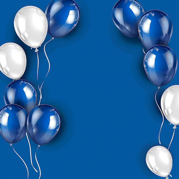 Fondo de globos brillantes azules con ilustración vectorial de marco dorado
