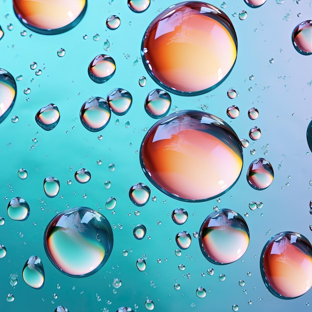 Fondo de gota de agua azul claro con gotas de agua de colores múltiples para vapor de lluvia de fondo