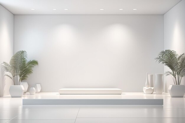 Fondo de gradiente blanco en blanco con visualización de productos Fondo blanco o estudio vacío con renderización 3D en el piso de la habitación