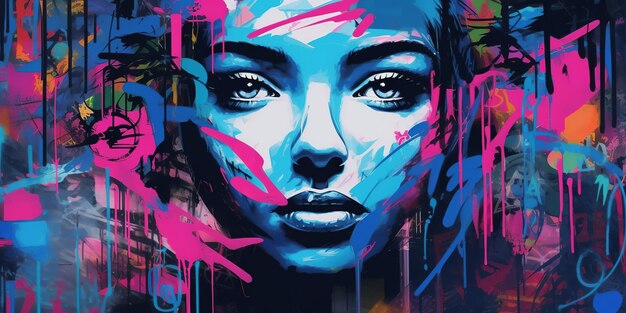 Fondo de graffiti digital inspirado en la calle que presenta una fusión de colores azul, rosa y negro Generative Ai