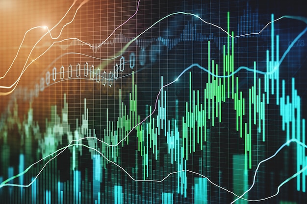 Fondo de gráfico de forex creativo con candelabro Comercio y concepto de acciones Representación 3D
